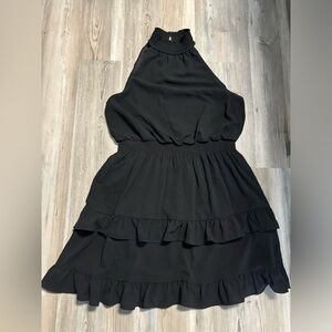 BCBG Black halter neck mini dress, size Large, pit to pit is 18, length is 37